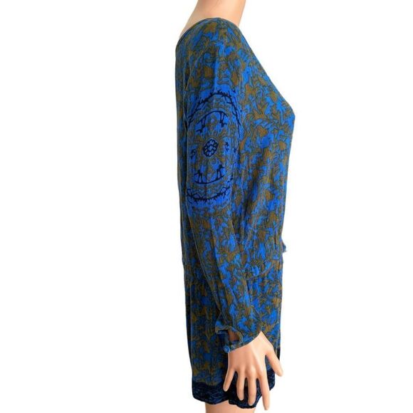 Free People Resort Romper in Electric Blue Floral Long Sleeve Blouson Size XS - Picture 4 of 10